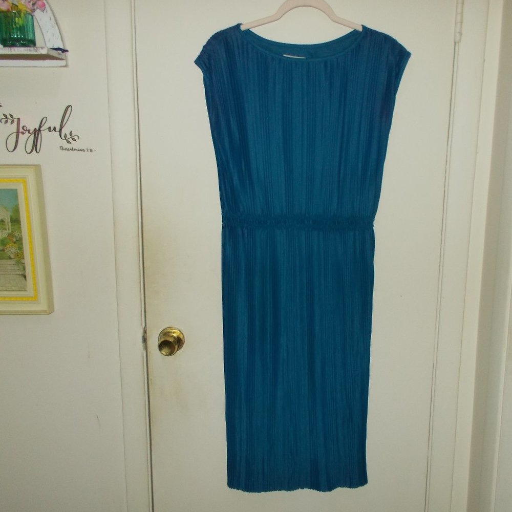 Vintage Pleated Sheer Dress Blue Shade Size 14